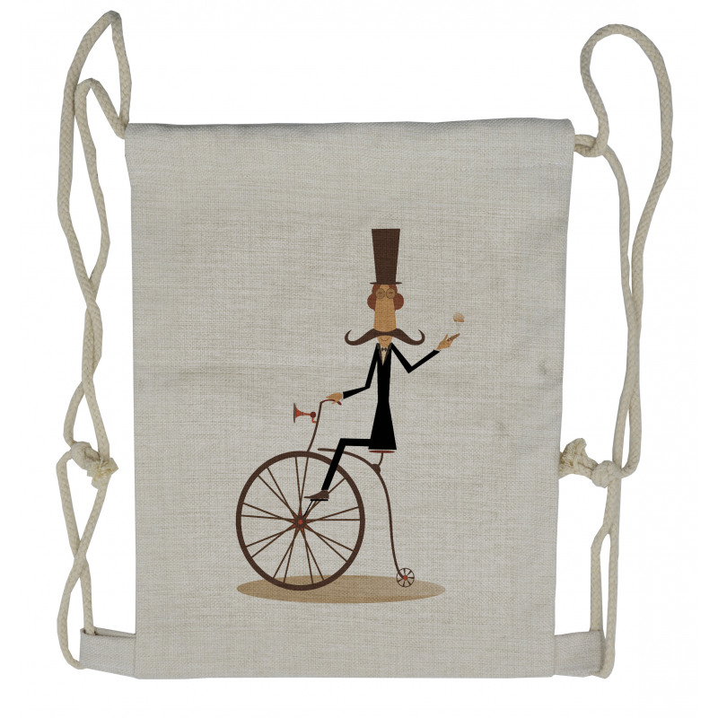 Gentleman Mustache Retro Bike Drawstring Backpack