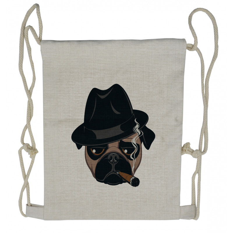 Cartoon Cool Pug Dog Portrait Drawstring Backpack