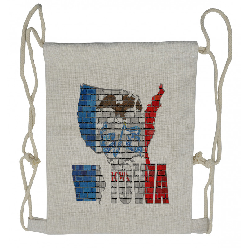 Iowa Map on a Brick Wall Drawstring Backpack