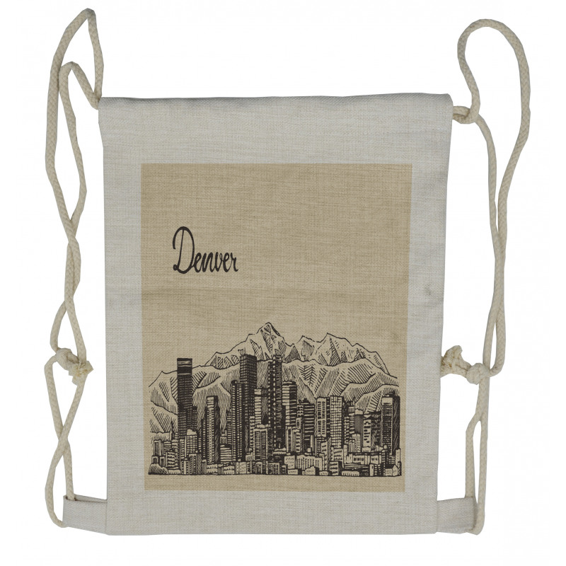 Denver City Skyline Sketch Drawstring Backpack