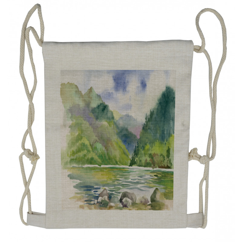 Summer River with Trees Drawstring Backpack