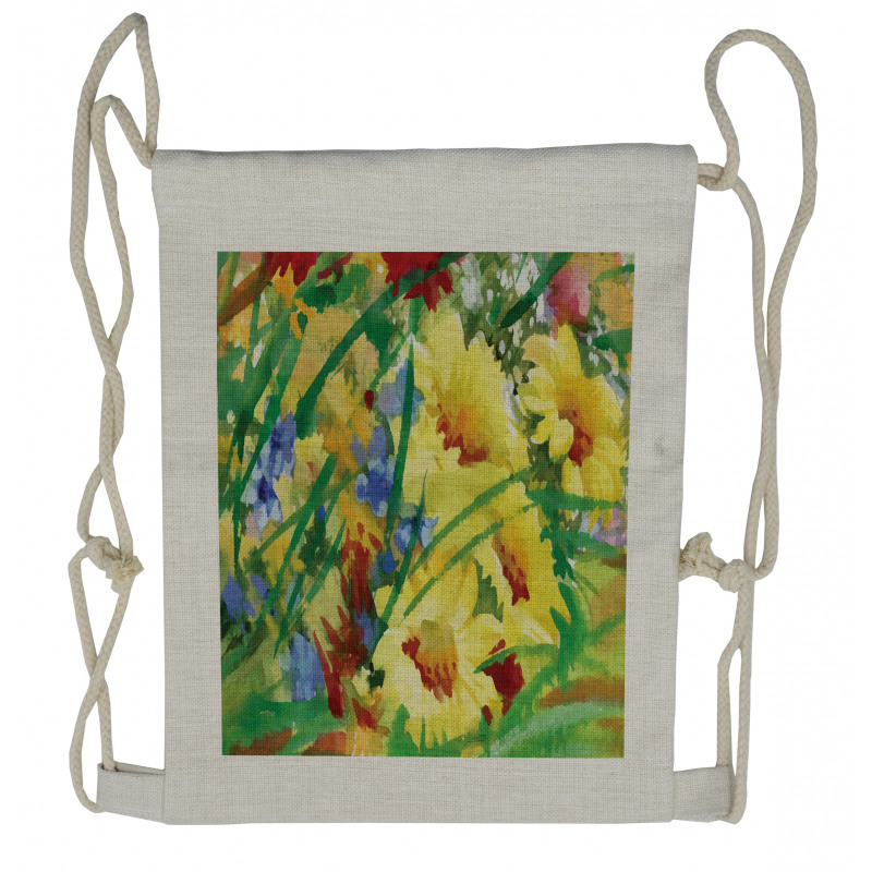 Watercolor Flower Field Drawstring Backpack