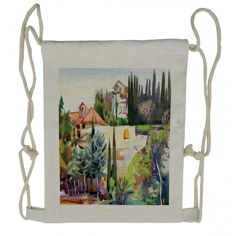 Tuscany Village Scenery Drawstring Backpack