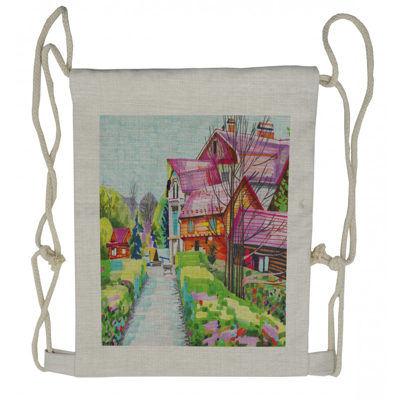 Rural Old Village Houses Drawstring Backpack