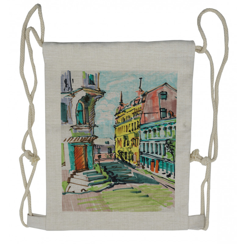 Watercolor Sketch City Drawstring Backpack