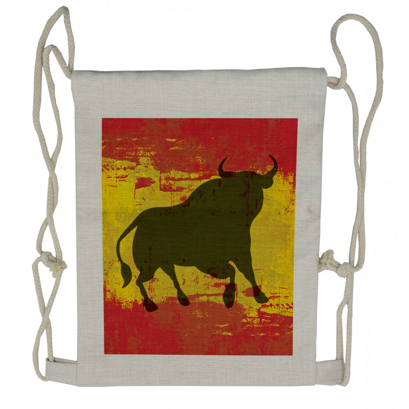 Bull Silhouette on Flag Drawstring Backpack