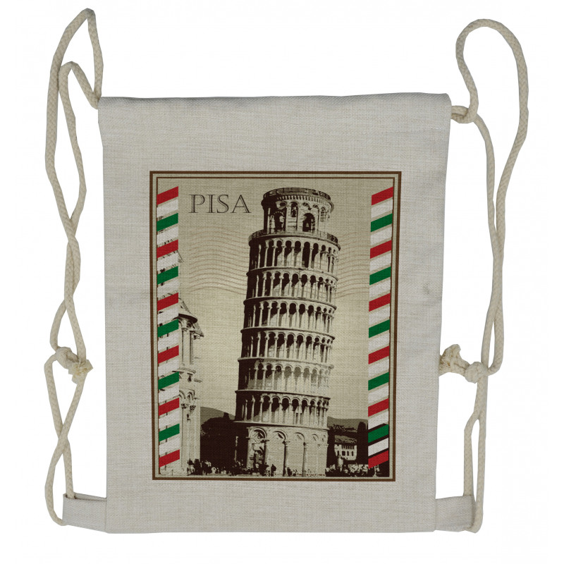 Vintage Famous Italian Tower Drawstring Backpack