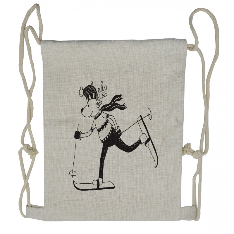 Skiing Funny Reindeer Drawstring Backpack