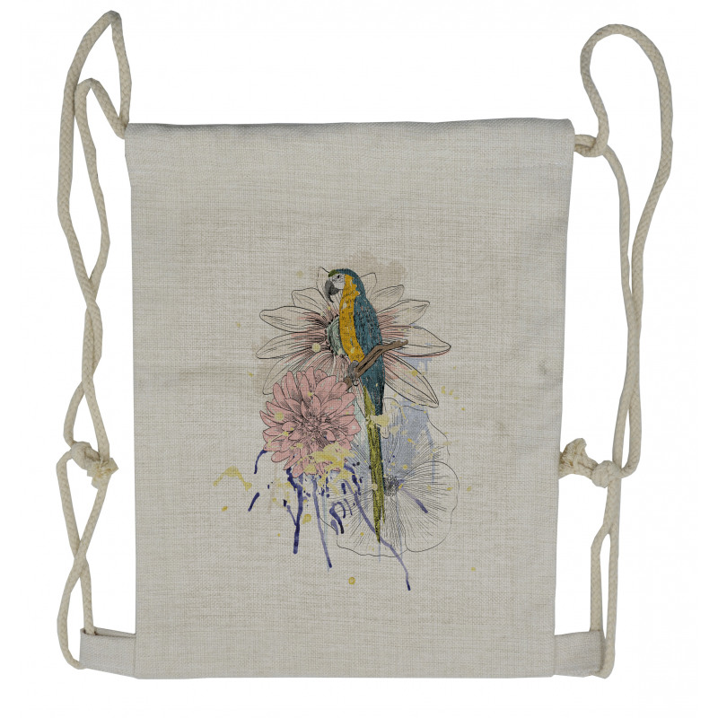 Parrot on Flower Bouquet Drawstring Backpack