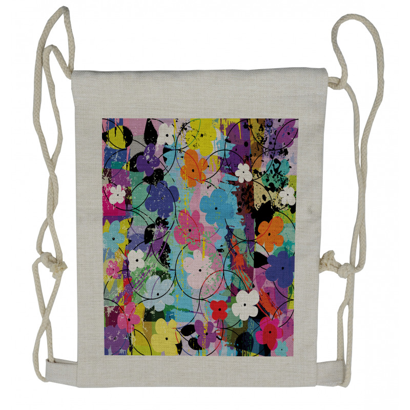 Abstract Floral Artwork Drawstring Backpack