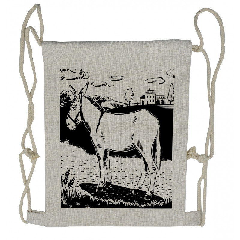 Farmland Village and Animal Drawstring Backpack