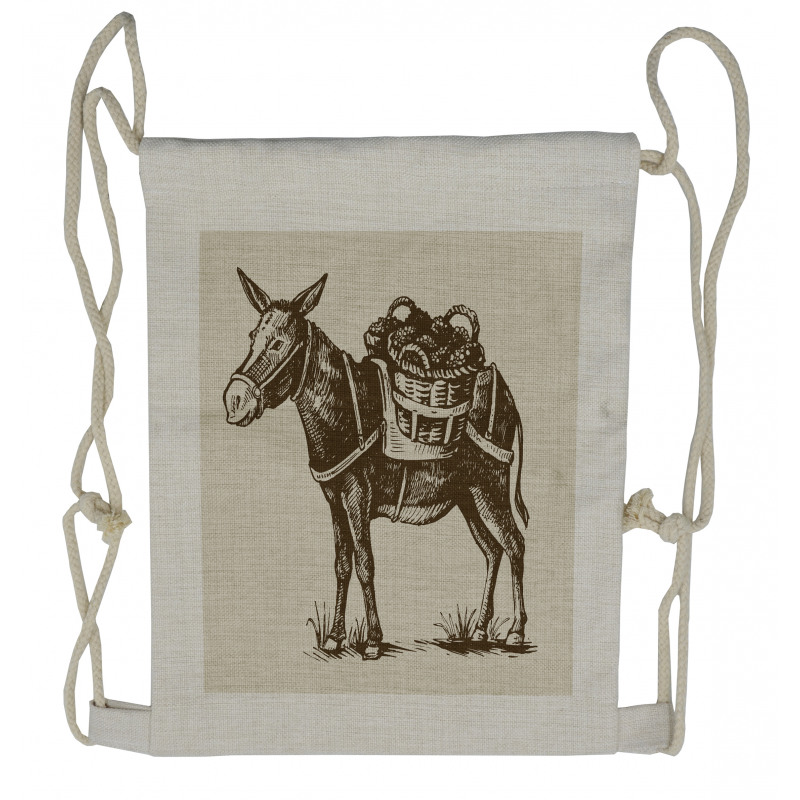 Vintage Animal with Baskets Drawstring Backpack