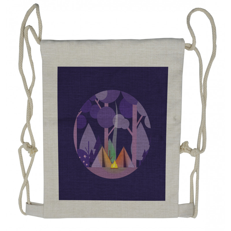 Forest Scenery with Tents Drawstring Backpack