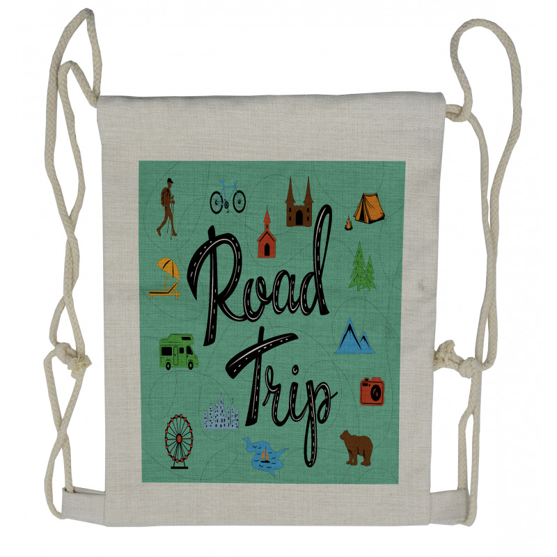 Road Trip Calligraphy with Map Drawstring Backpack