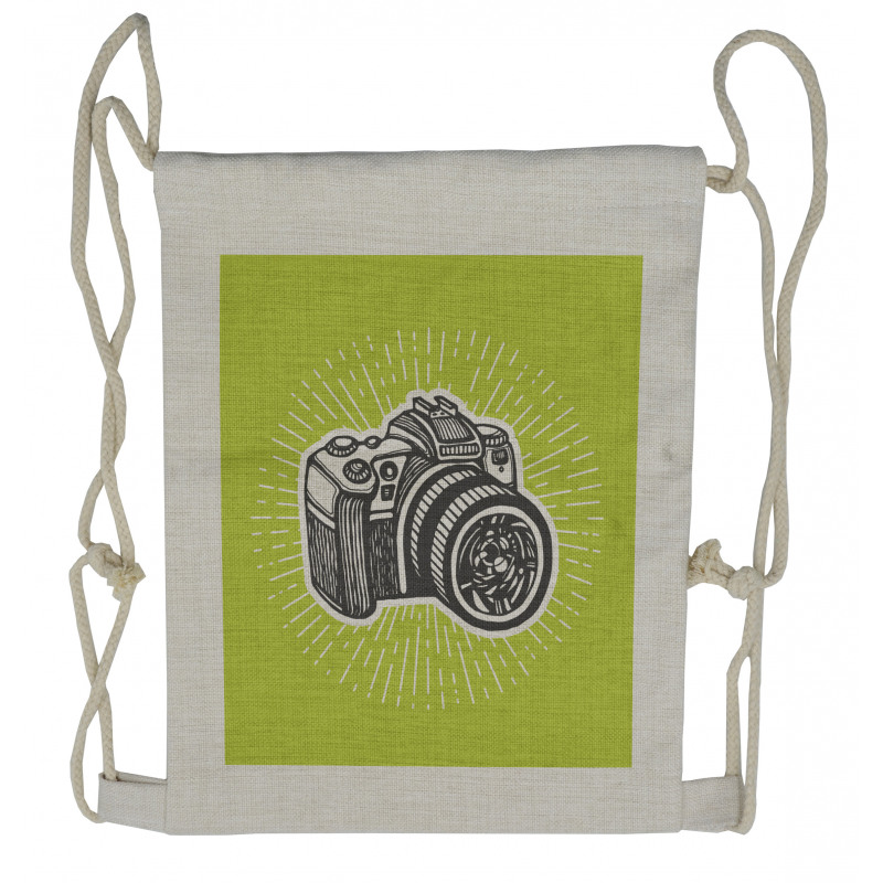 Sketch Style Camera Design Drawstring Backpack