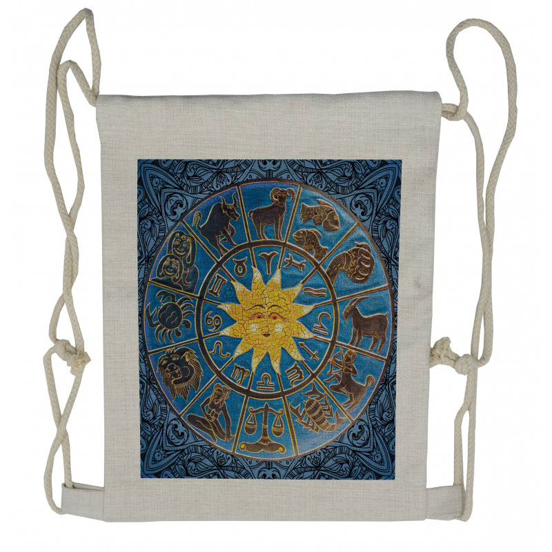 Zodiac Signs Circle Sun Drawstring Backpack