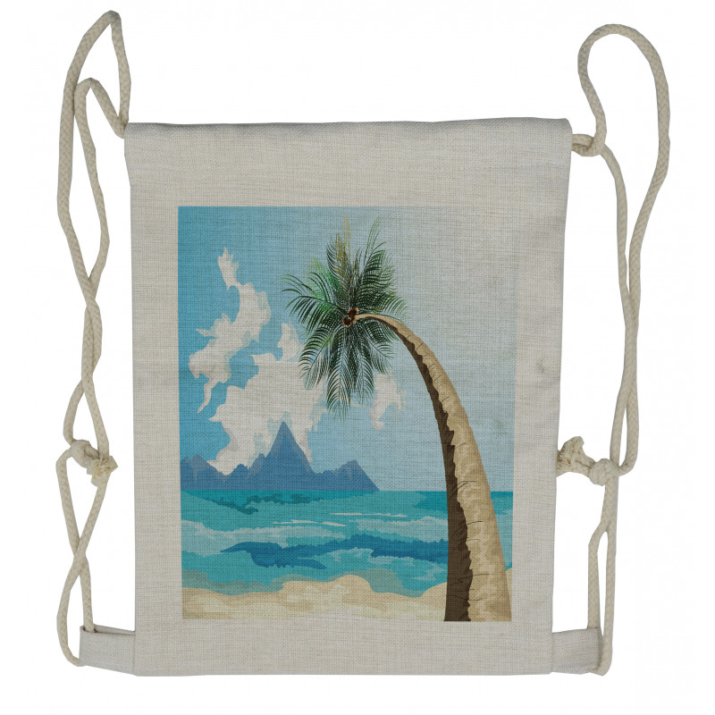 Palm Tree on the Beach Drawstring Backpack