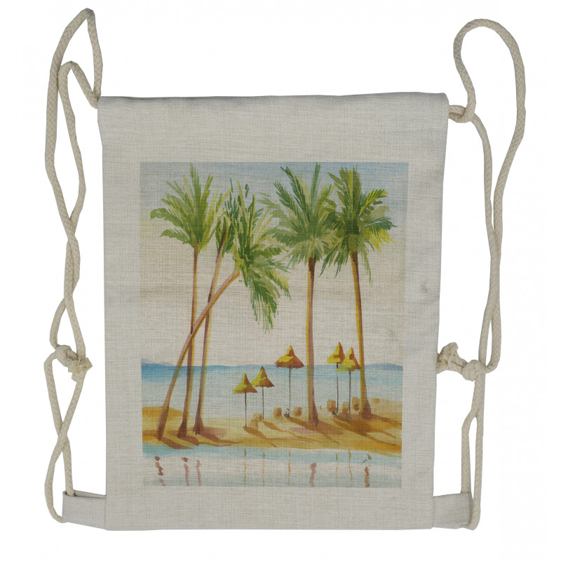 Sandy Beach and Palm Trees Drawstring Backpack