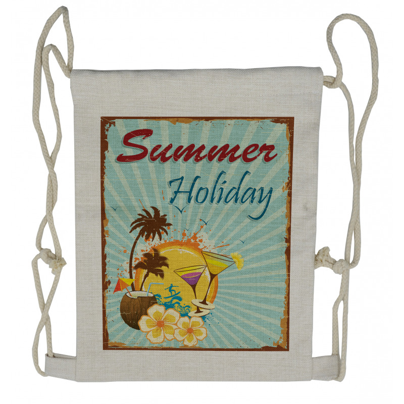 Summer Holiday Calligraphy Drawstring Backpack