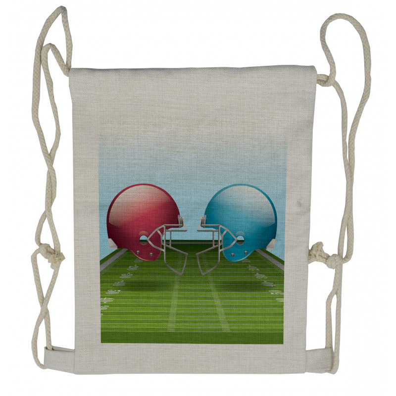 Football Hardhats on Field Drawstring Backpack
