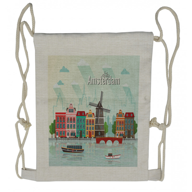 Colorful Houses Waterside Drawstring Backpack