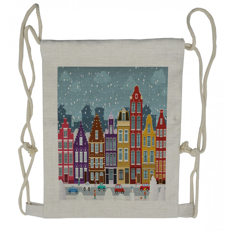 Dutch Town in the Winter Drawstring Backpack