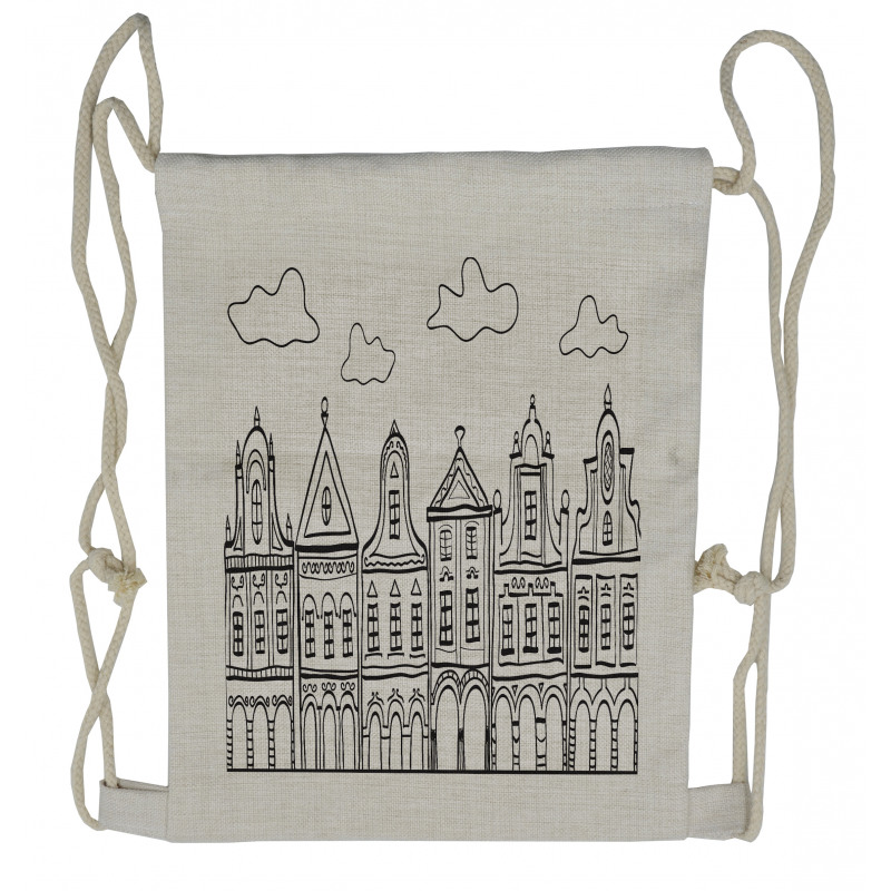 Village Houses Theme Drawstring Backpack