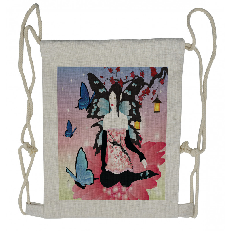 Fairy Girl with Wings Drawstring Backpack