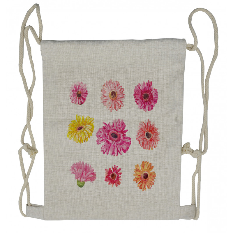 Pink Yellow Flowers Drawstring Backpack