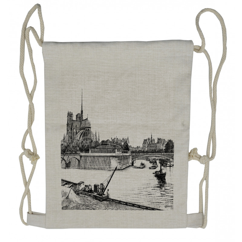 Antique Paris Sketch Art Drawstring Backpack