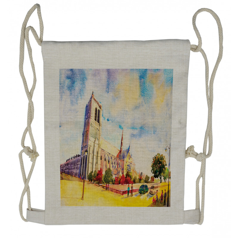 Watercolor Street View Drawstring Backpack