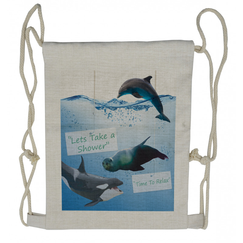 Whale Dolphin and Seal Sea Drawstring Backpack