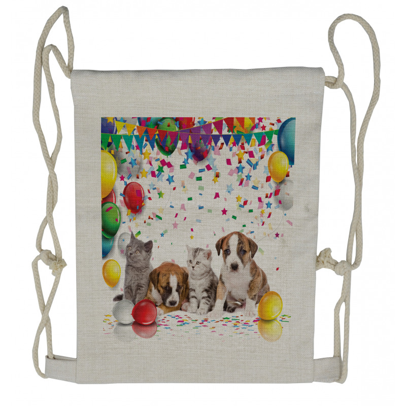 Cat and Dog Party Drawstring Backpack