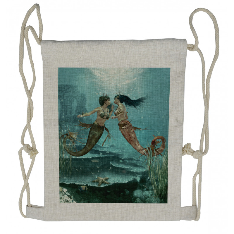 Sea Star and Seaweed Drawstring Backpack