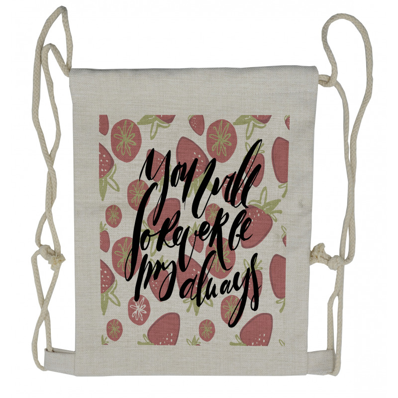 Strawberries Romantic Words Drawstring Backpack