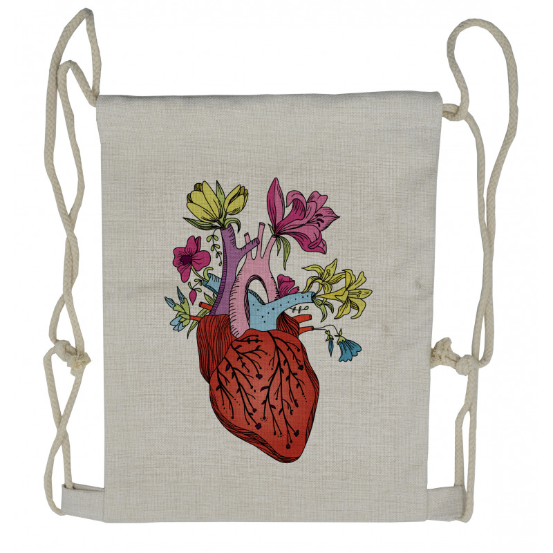 Vivid Flora Human Heart Drawstring Backpack