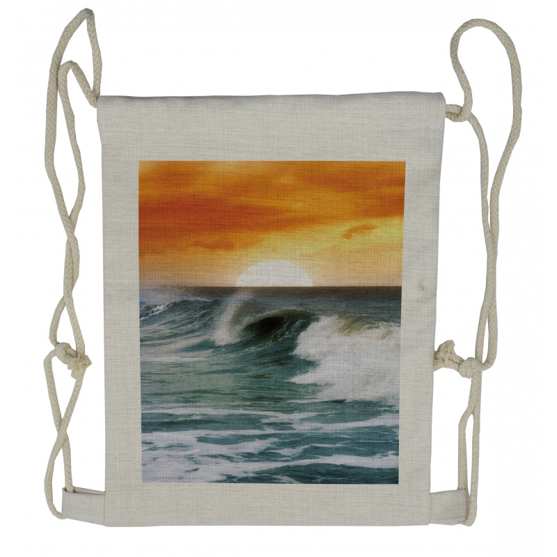 Sunset over Wavy Ocean Drawstring Backpack