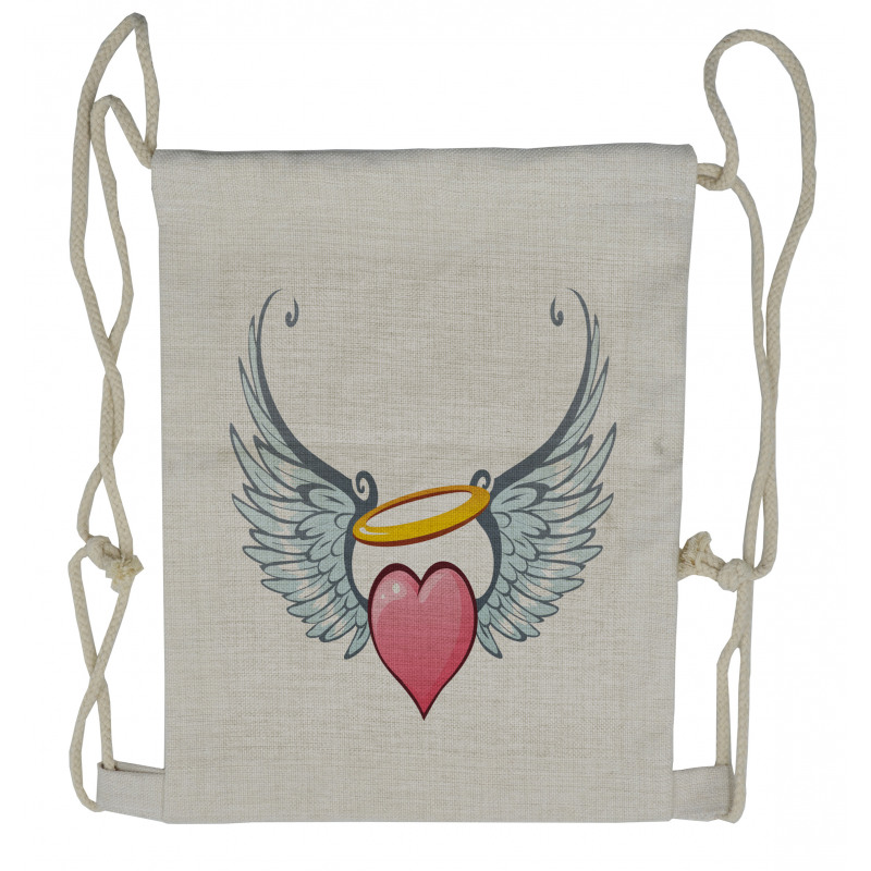 Valentines Day Winged Heart Drawstring Backpack