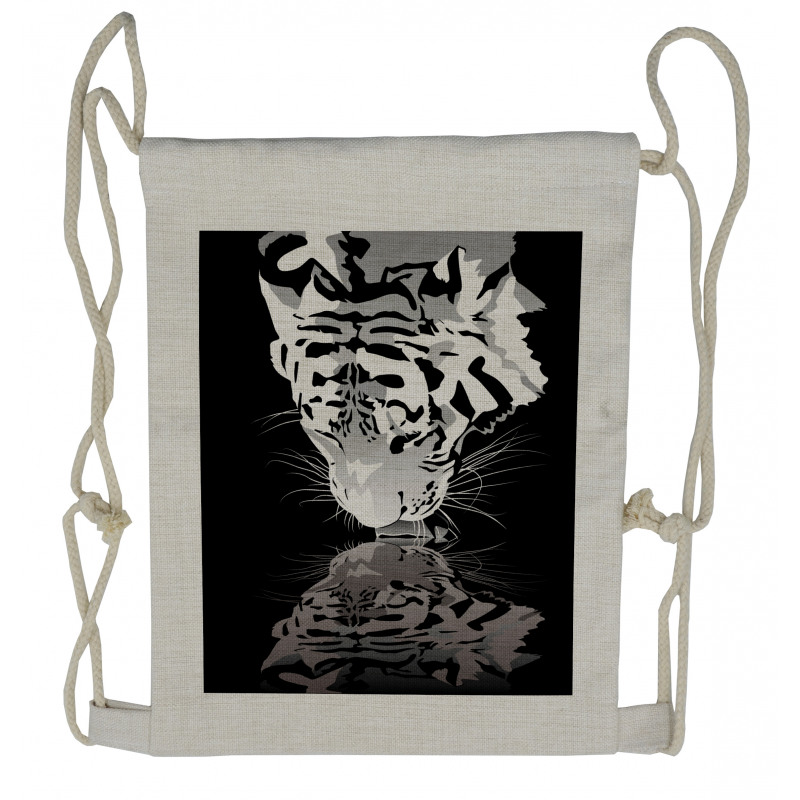 Tiger Drinking Water Drawstring Backpack