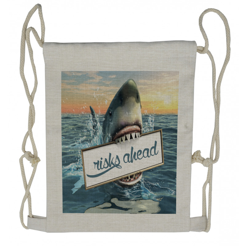 Dangerous Fish Holds Plaque Drawstring Backpack