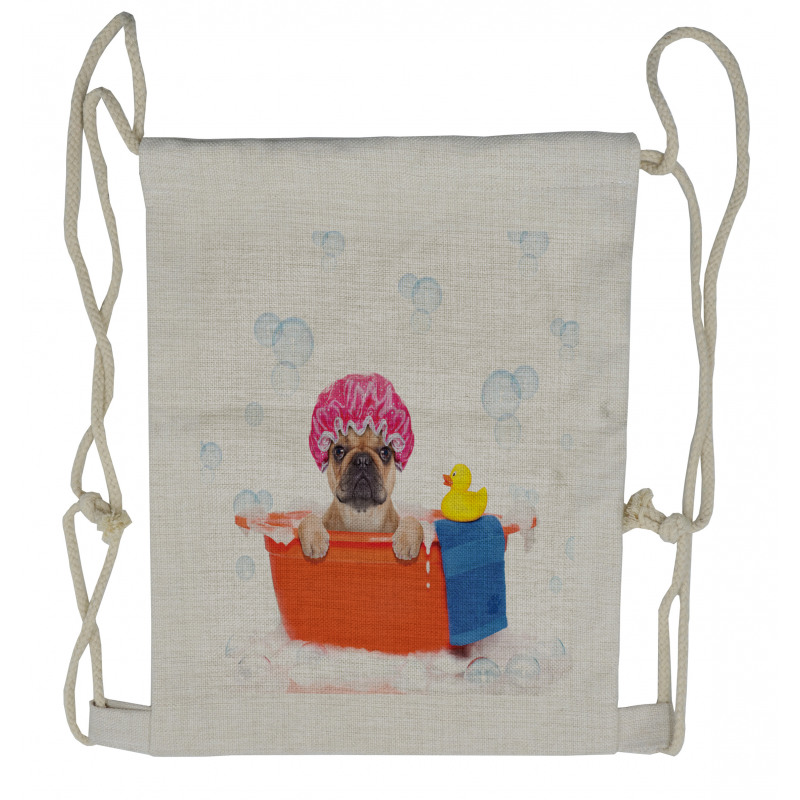 Dog Having a Bath Tub Drawstring Backpack