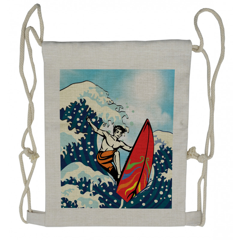 Summer Cartoon Surfing Boy Drawstring Backpack