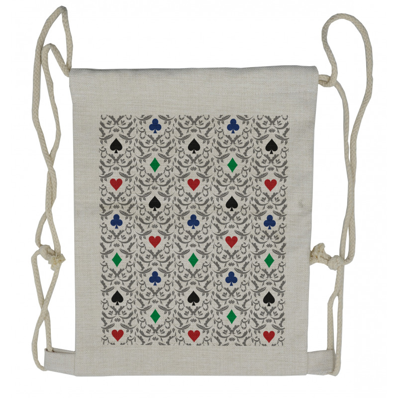 Hearts Spades Diamonds Drawstring Backpack