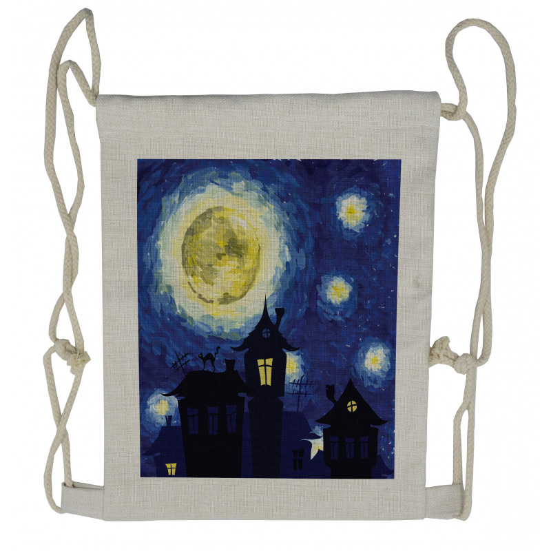 Country Houses Full Moon Drawstring Backpack