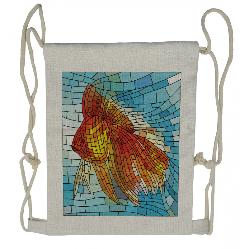 Stained Glass Mosaic Fish Art Drawstring Backpack