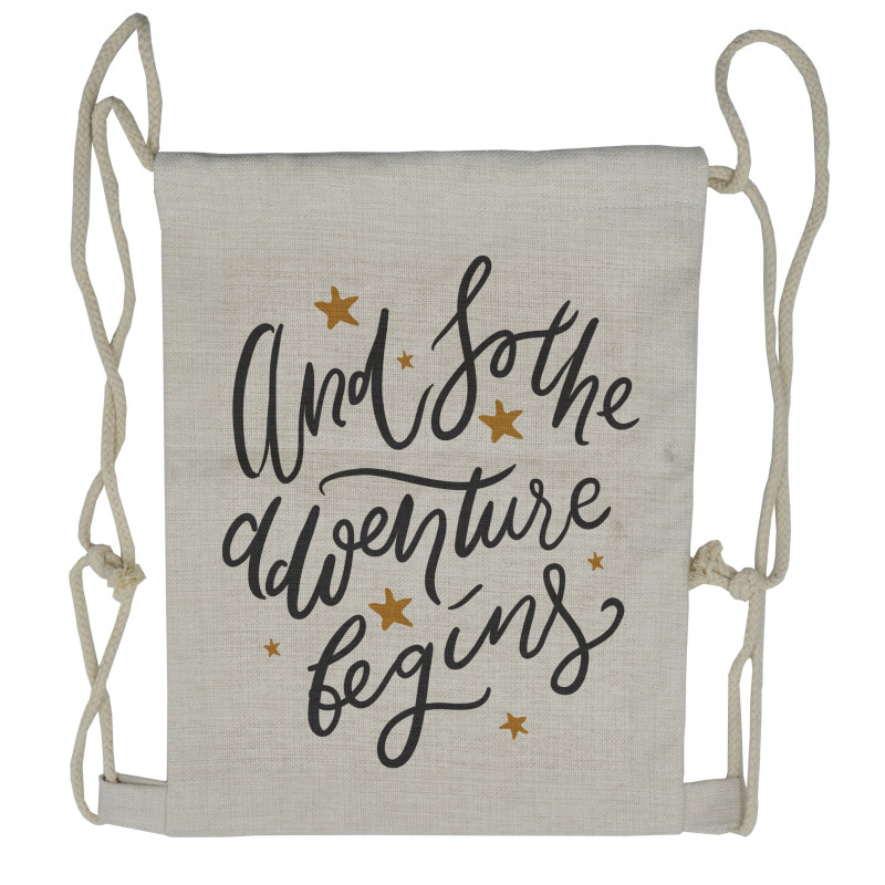 Adventure Begins Message Drawstring Backpack