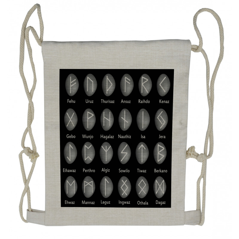 Shaded Effect Runic Alphabet Drawstring Backpack