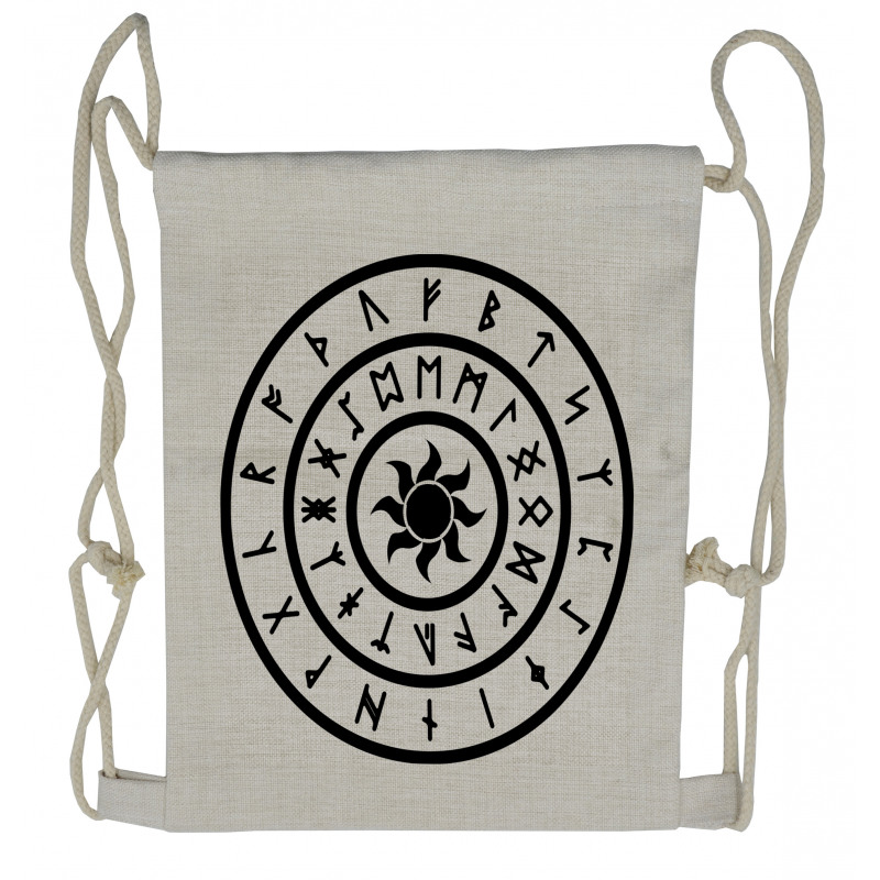 Sun and Nordic Runes Drawstring Backpack