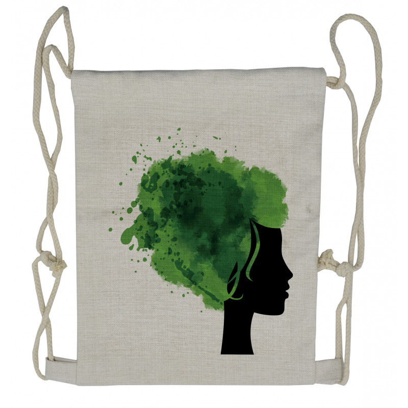 Tree Bushes Green Hair Drawstring Backpack