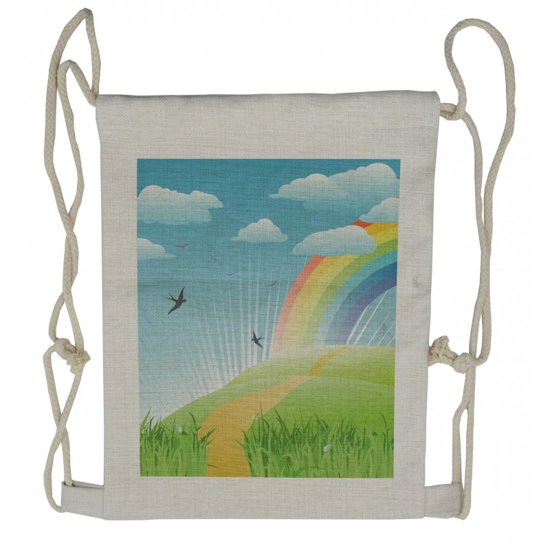 Birds and Rainbow Stripes Drawstring Backpack